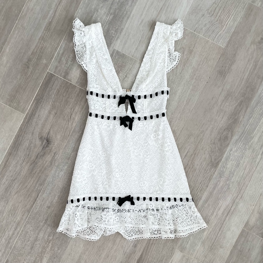 For Love & Lemons white lace mini